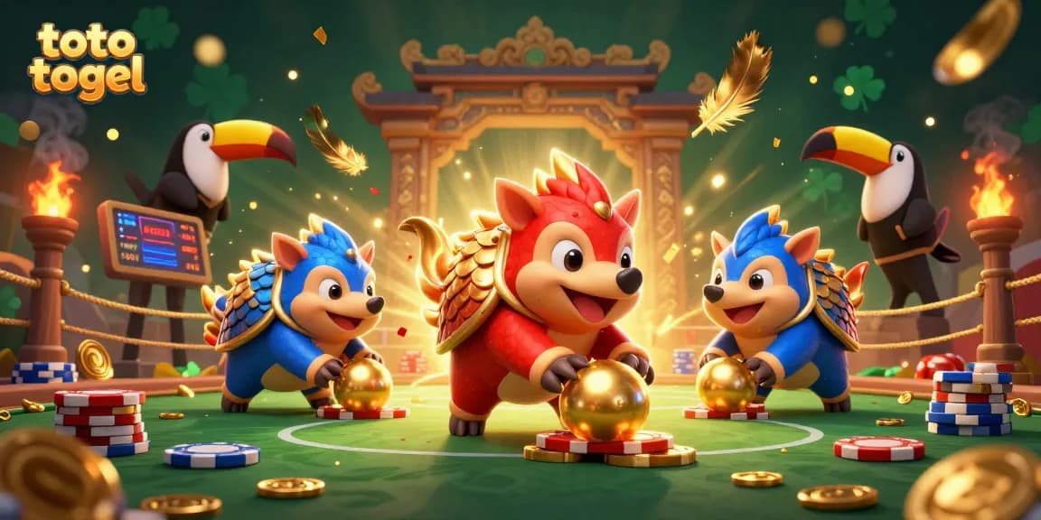 Experience thrilling toto togel action with animated pangolins bowling through poker chips.