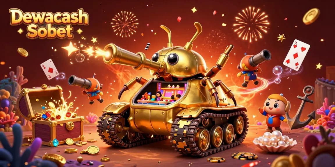 Dewacash Sbobet offers thrilling casino action with a golden beetle tank and vibrant scene.