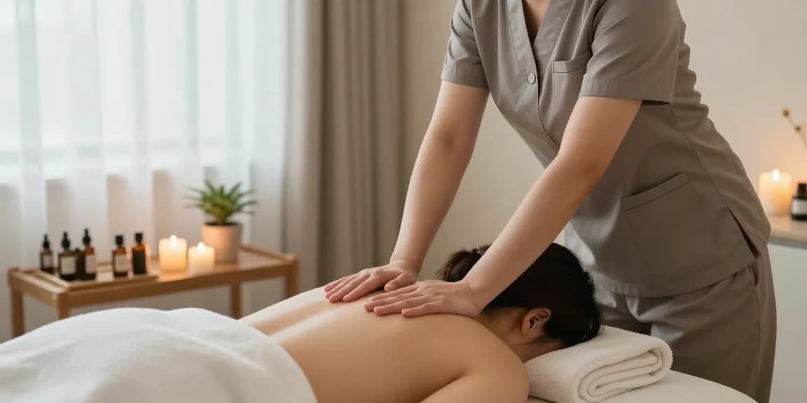 고양출장마사지 by a Korean therapist in a tranquil setting with soothing light.