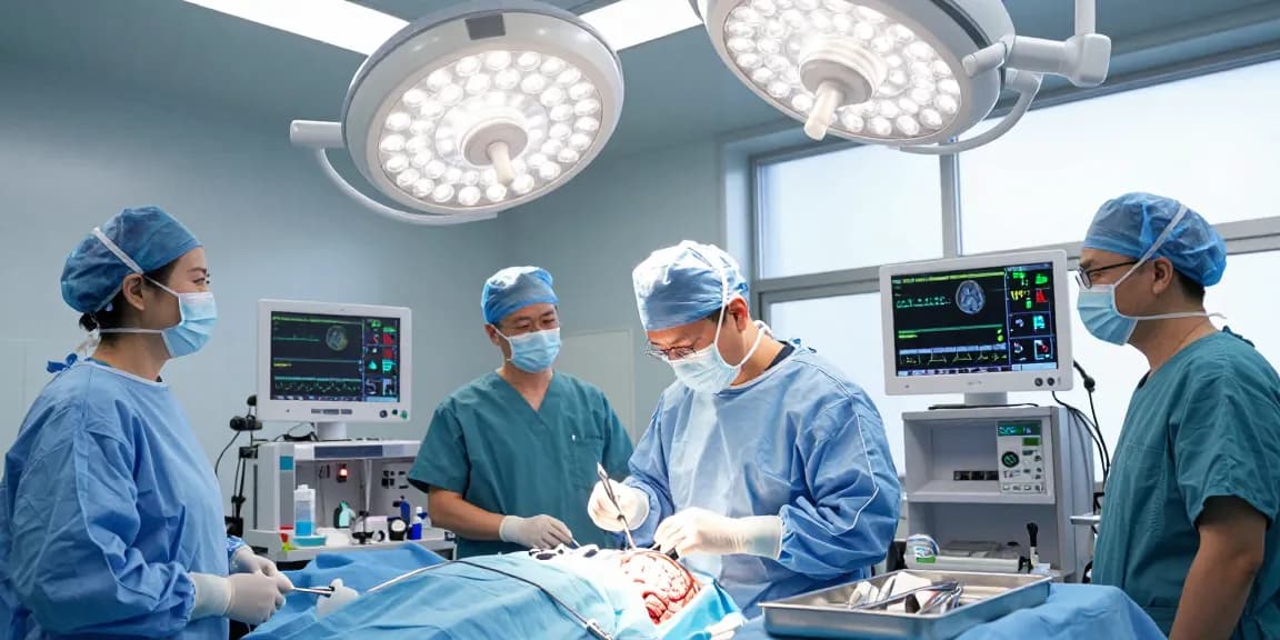 Beyin ameliyatı in a sterile hospital environment with a neurosurgeon performing surgery.