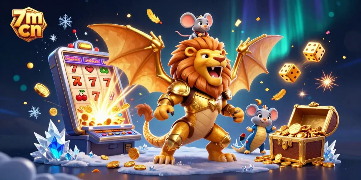 Engage in thrilling gameplay with 7m cn as a chimera creature and mouse jockey celebrate win in a vibrant casino.