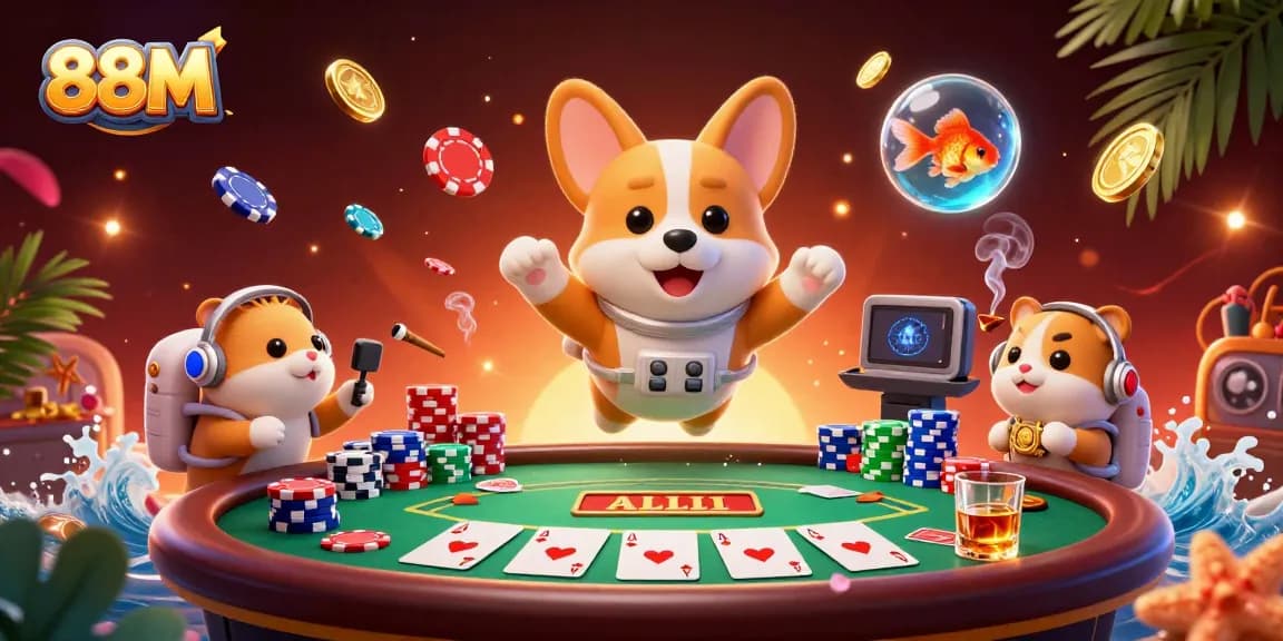 Experience the excitement of 88M with a playful illustration of an astronaut corgi in a space casino.