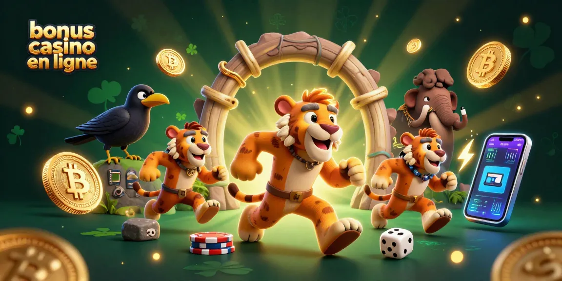 Joue au bonus casino en ligne avec des personnages illustrés dans une scène dynamique.