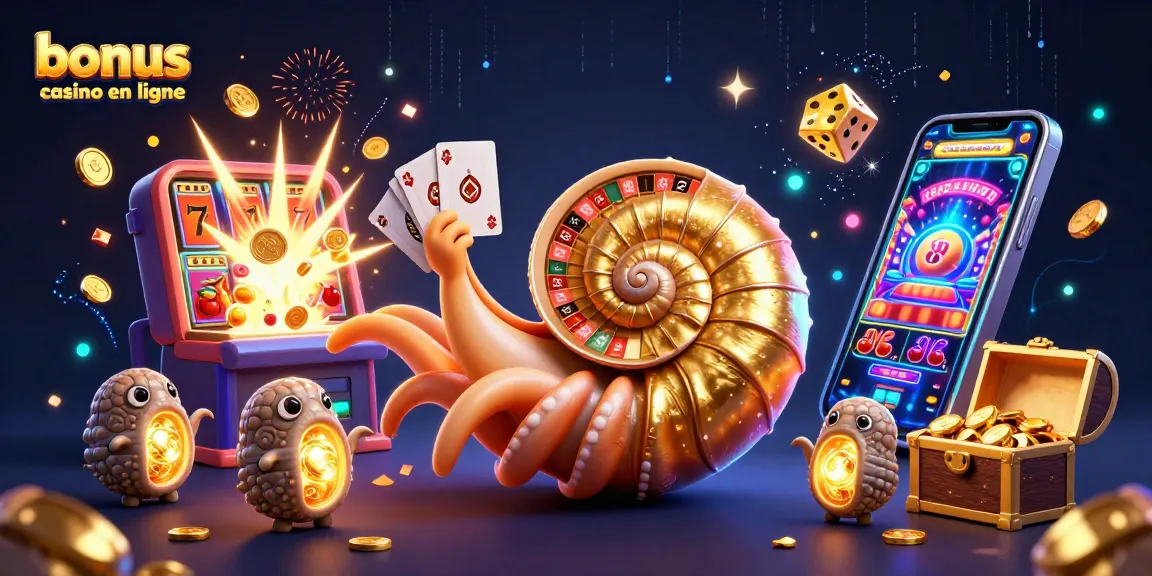 Explorez le bonus casino en ligne avec cette illustration dynamique et interactive, montrant un nautilus géant et un jackpot explosif.