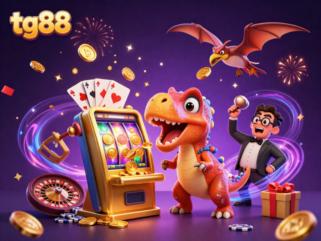 tg88 celebrates as a pachycephalosaurus wins a jackpot at a casino-themed event.