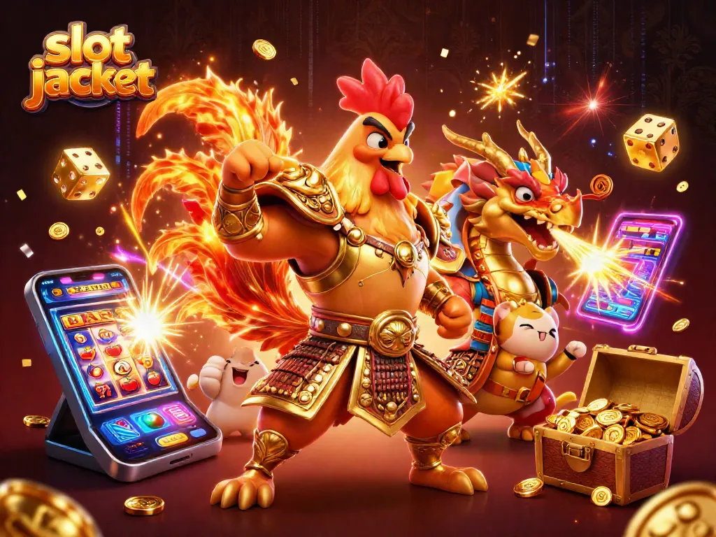 Engage with thrilling slot jackpot games amid a festive 3D casino atmosphere.