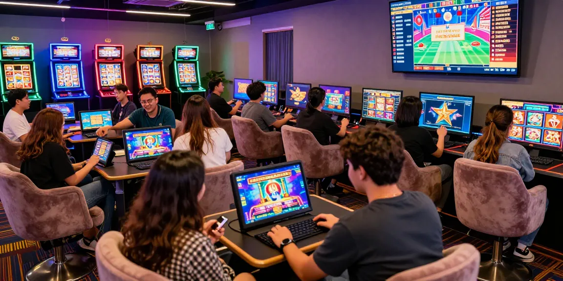 Dynamic online gaming session with HWGSLOT, showcasing players enjoying interactive slot machines and vibrant neon graphics.