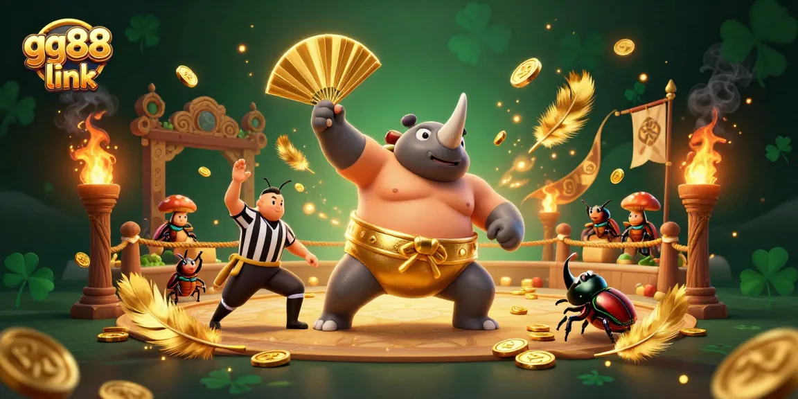 Experience gg88 link as a rhinoceros beetle sumo stomps and coins fly in this vibrant casino scene!