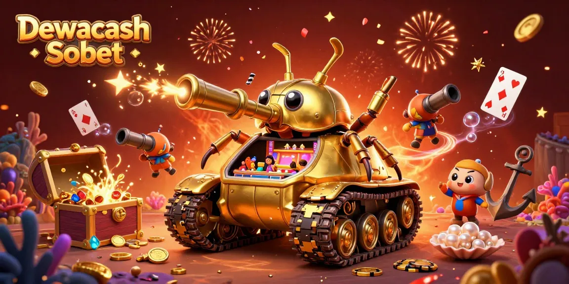 Dewacash Sbobet offers thrilling casino action with a golden beetle tank and vibrant scene.
