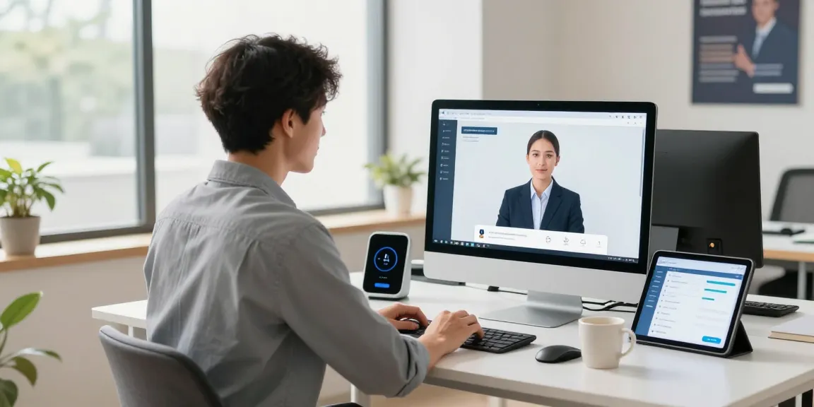 AI receptionist for small business managing calls and bookings in a modern office.