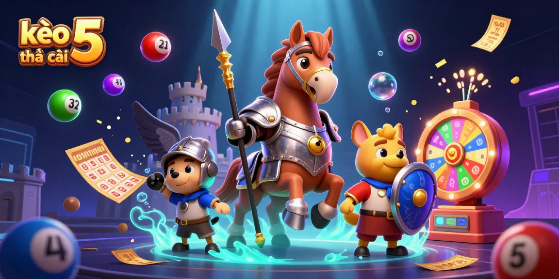 Experience thrilling gaming moments with kèo nhà cái 5 amidst vibrant lottery balls and golden confetti.