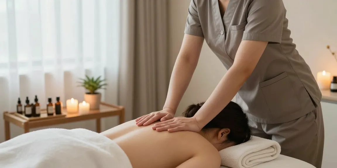 고양출장마사지 by a Korean therapist in a tranquil setting with soothing light.