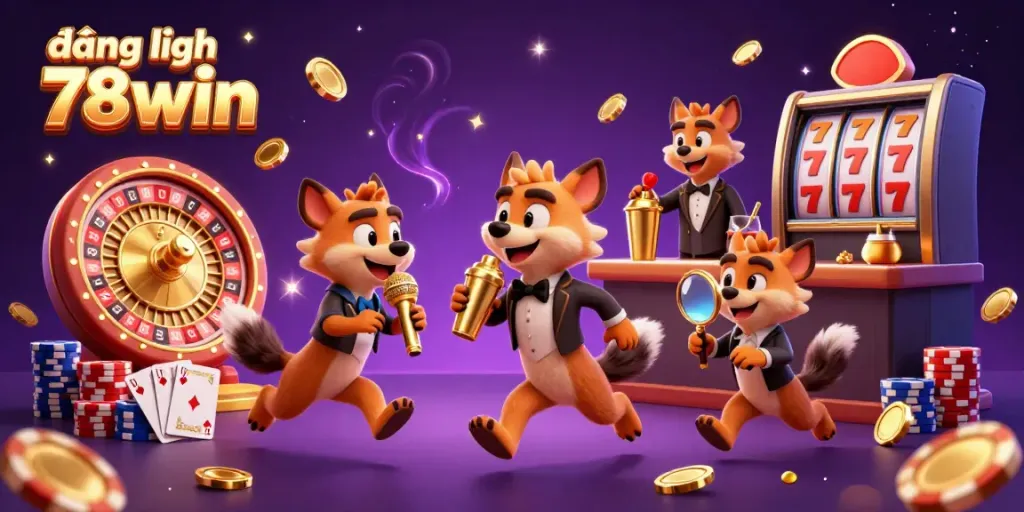 Experience fun at the casino with đăng nhập 78win in a vibrant illustration of hyenas in action.
