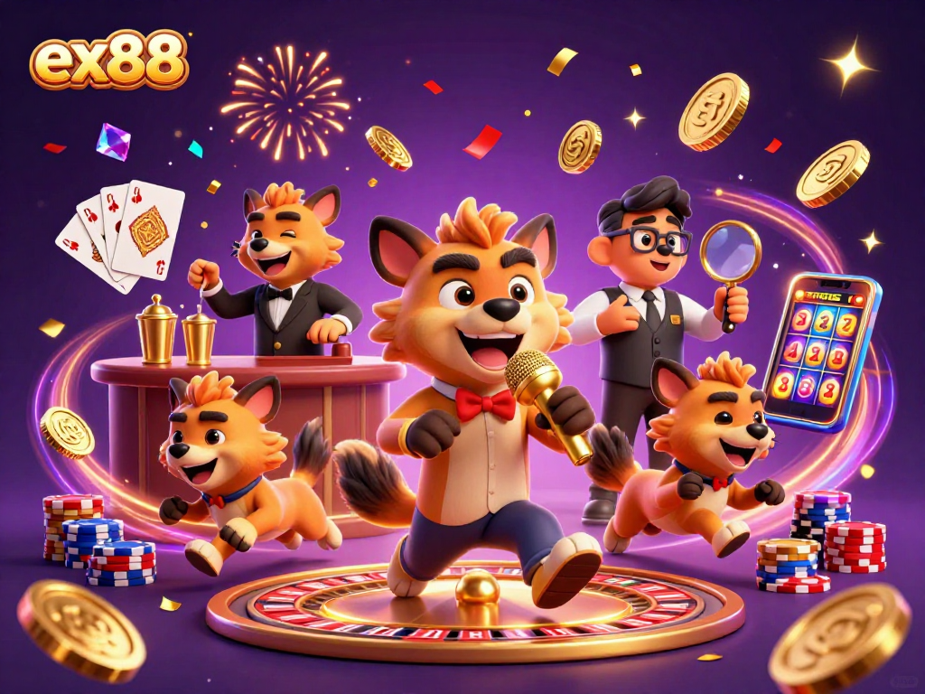 Engage in vibrant casino fun with ex88's lively hyena club featuring humor, drinks, and excitement!