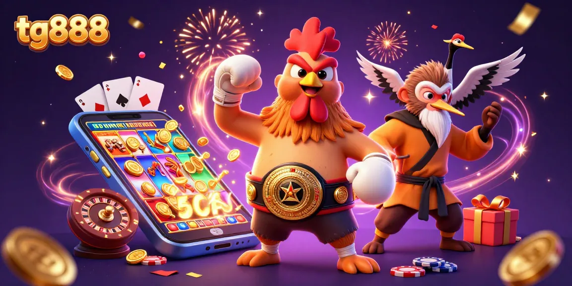Experience thrilling slots with tg888 in vibrant 3D illustration featuring diverse game elements.