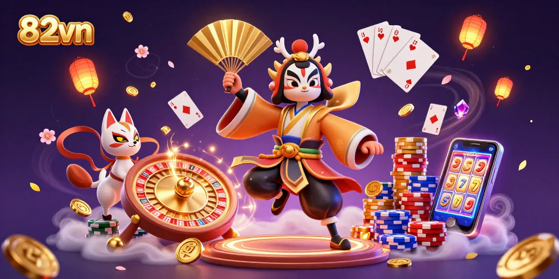 Experience thrilling wins at 82vn with vibrant casino characters and festive game elements!