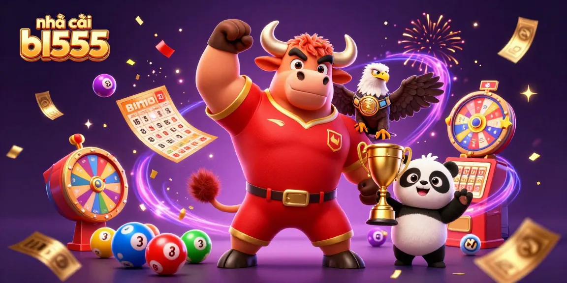 House branded illustration showcasing nhà cái bl555 with vibrant lottery elements and dynamic celebration.