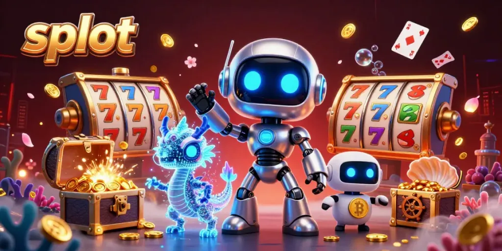 Engage in slot gameplay, experiencing a vibrant 3D casino scene with neon visuals and dynamic characters.