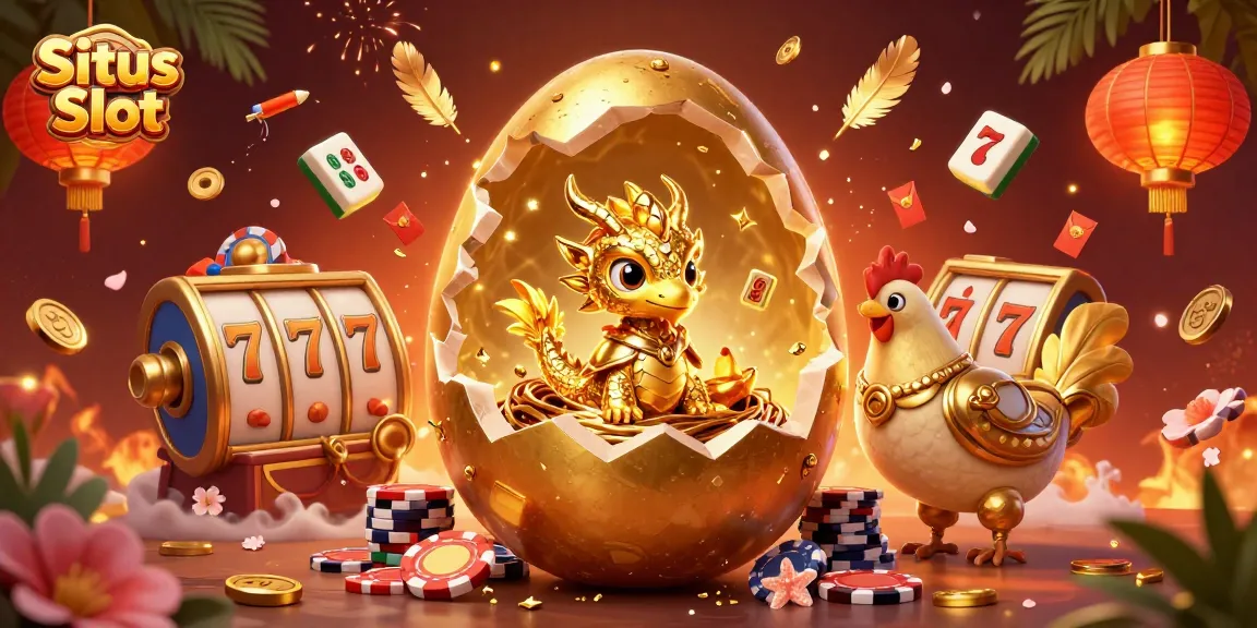 Spin the reels on Situs Slot with a golden dragon guarding your luck, surrounded by vibrant casino elements.