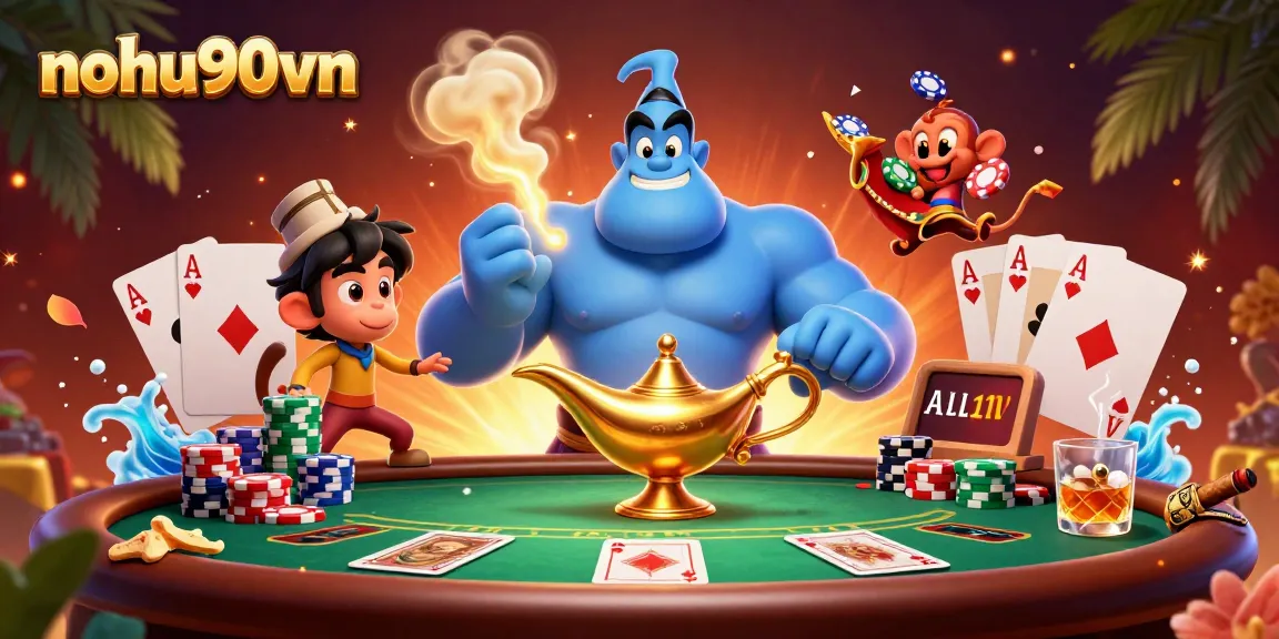 Experience the magic of nohu90vn with a vibrant 3D cartoon casino scene showcasing poker excitement.