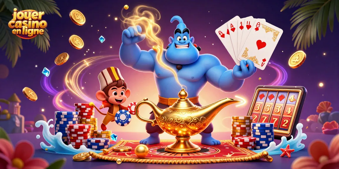 Jouer au casino en ligne avec des personnages colorés et des éléments de jeu animés dans une scène magique.