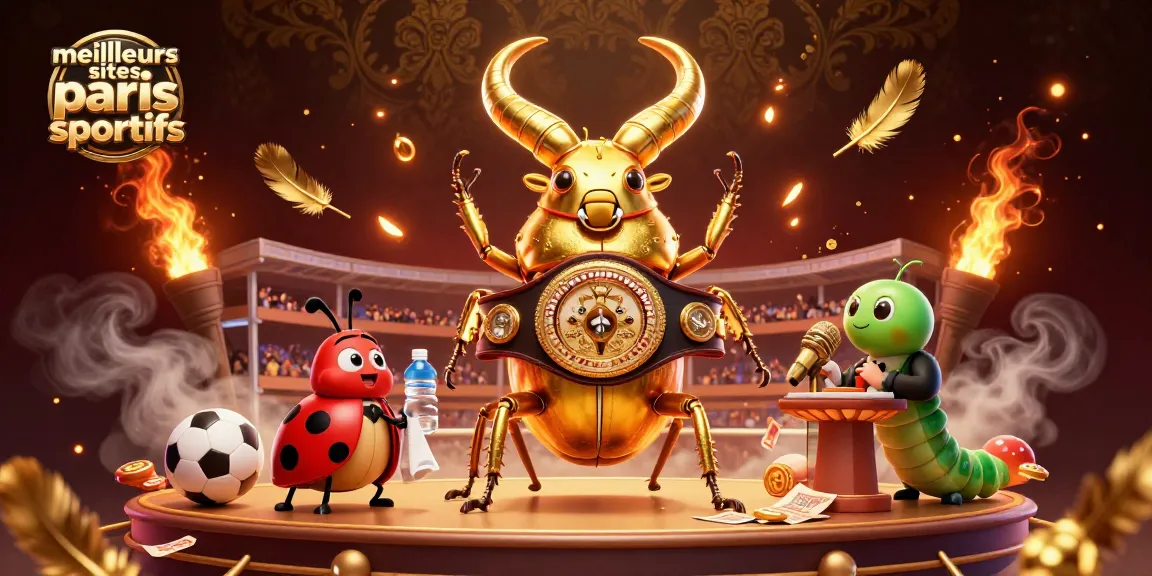 Visualisez les meilleurs sites paris sportifs avec ce combat spectaculaire entre un scarabée doré géant et un insecte sympathique, dans une ambiance de championnat excitante.