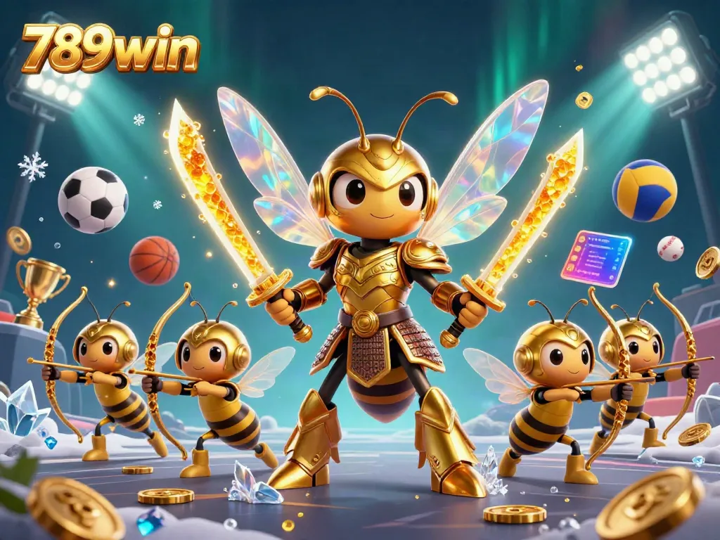Engage in thrilling gameplay with 789win, featuring a cartoon hornet samurai and dynamic sports elements.