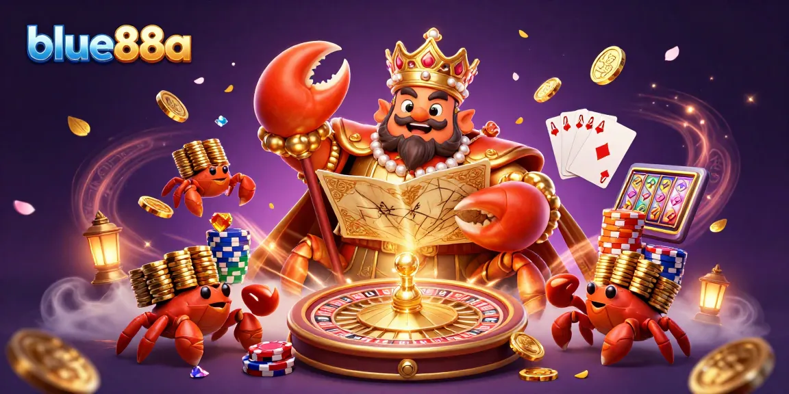 Engage in thrilling gameplay at blue88a with a golden crab emperor leading an exciting casino adventure.