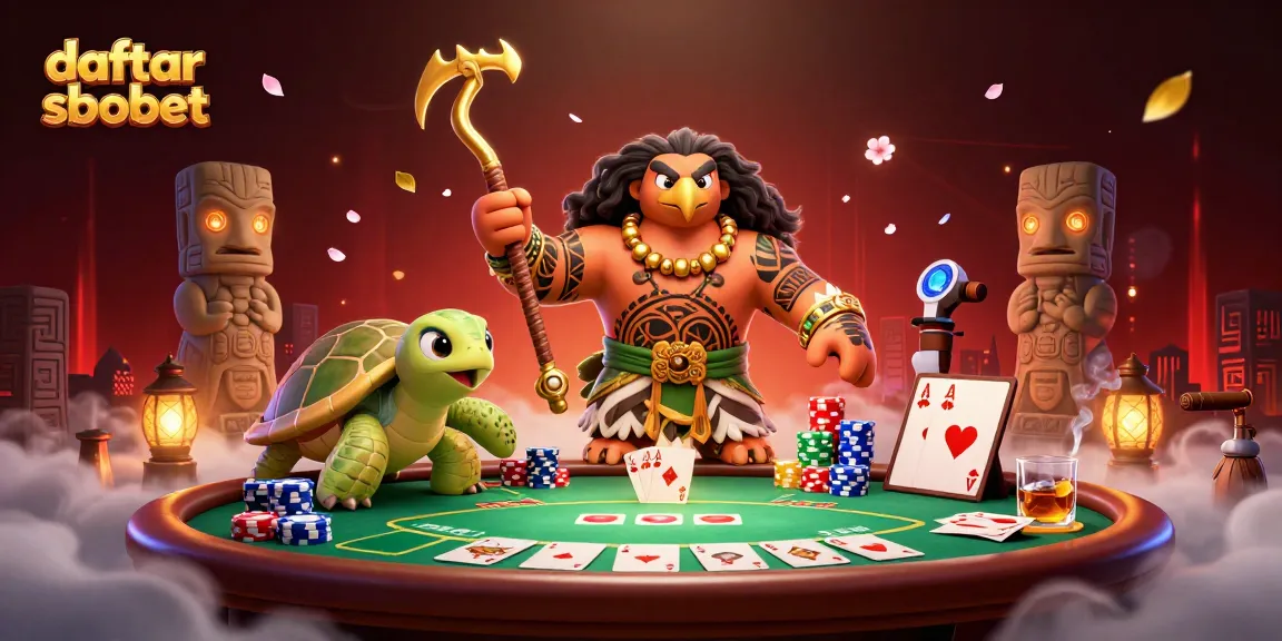 Explore daftar sbobet betting strategies with a dynamic 3D illustration featuring unique casino characters.