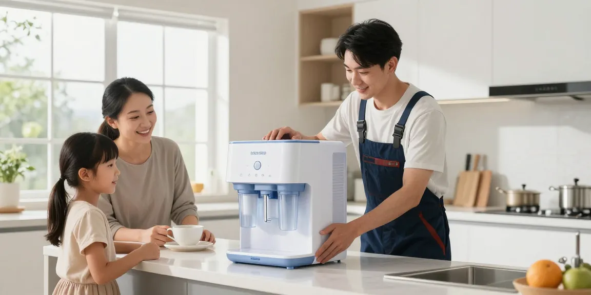Waterdrop ED04B-L Mega Electric Water Filter Dispenser showcased by a trusted local service provider installation in a cheerful kitchen setting.