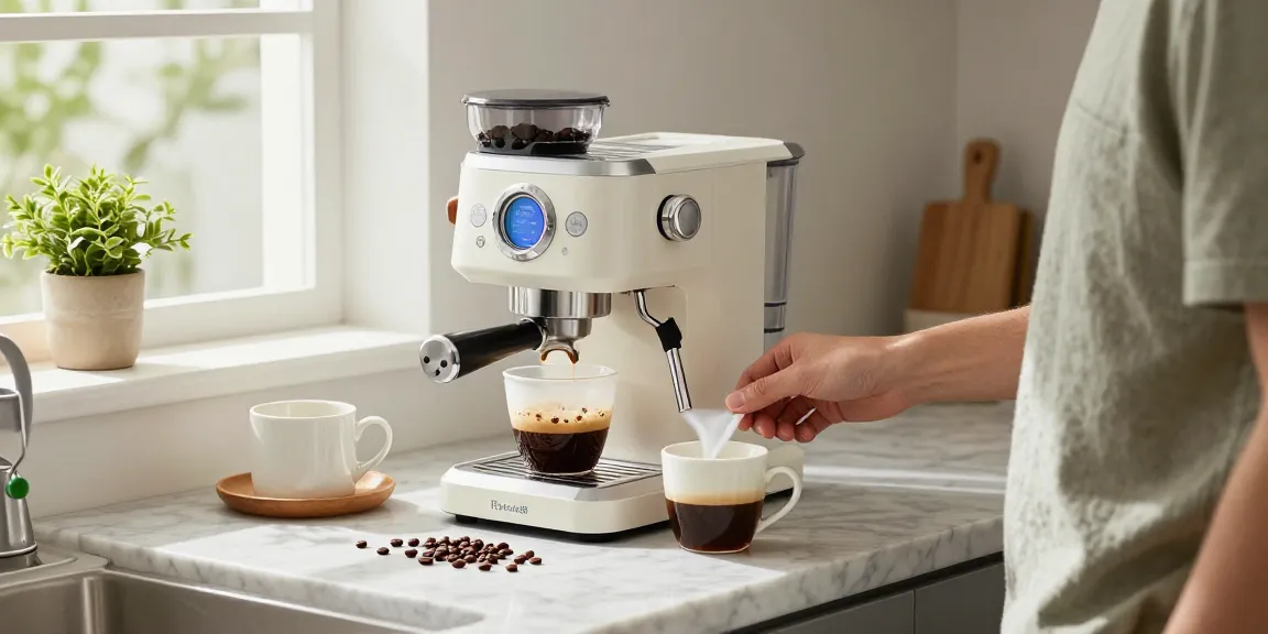 Rokok88 Espresso Machine in a cozy kitchen setting brewing fresh espresso with natural light.
