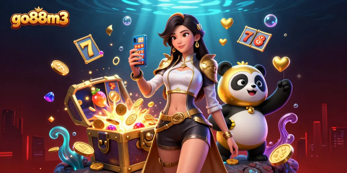 Experience thrilling wins with go88m3 in a vibrant casino scene featuring a stylish woman and golden panda.