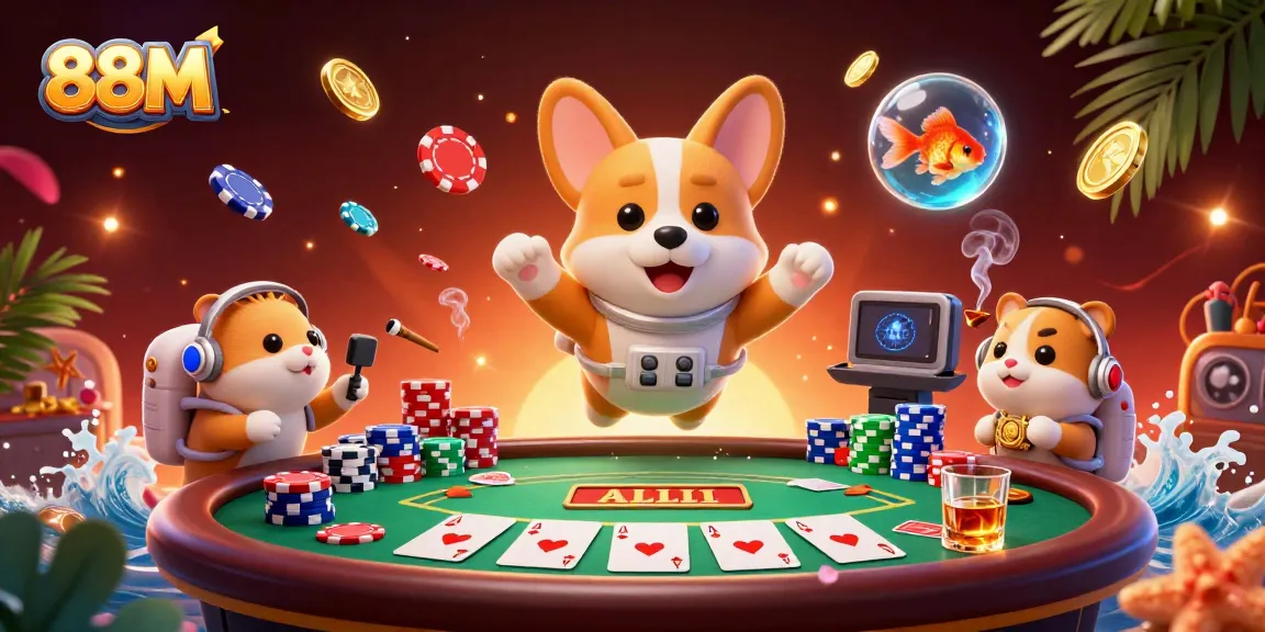 Experience the excitement of 88M with a playful illustration of an astronaut corgi in a space casino.