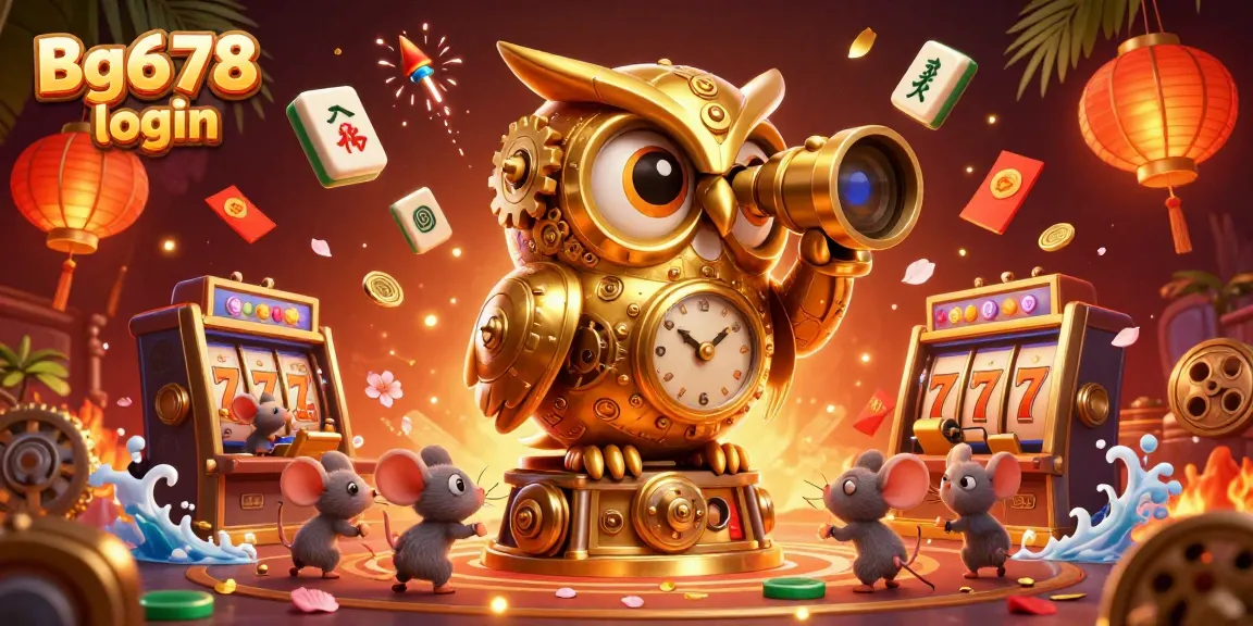 Experience the excitement of Bg678 login with a vibrant casino floor scene featuring animated characters and festive elements.