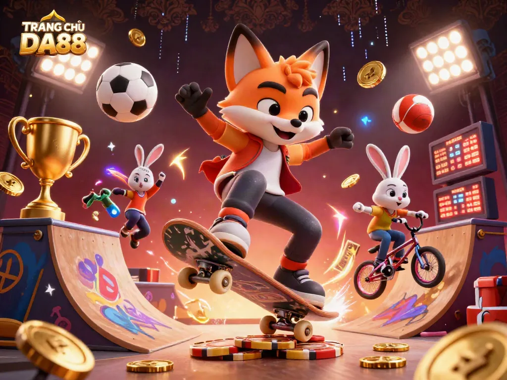 Experience thrilling bets at TRANG CHỦ DA88 with vibrant 3D casino illustrations showcasing action gaming.
