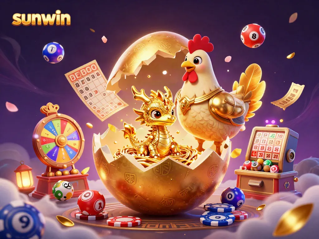 Experience the excitement of sunwin with a golden dragon and dynamic gaming elements in a vibrant casino world.