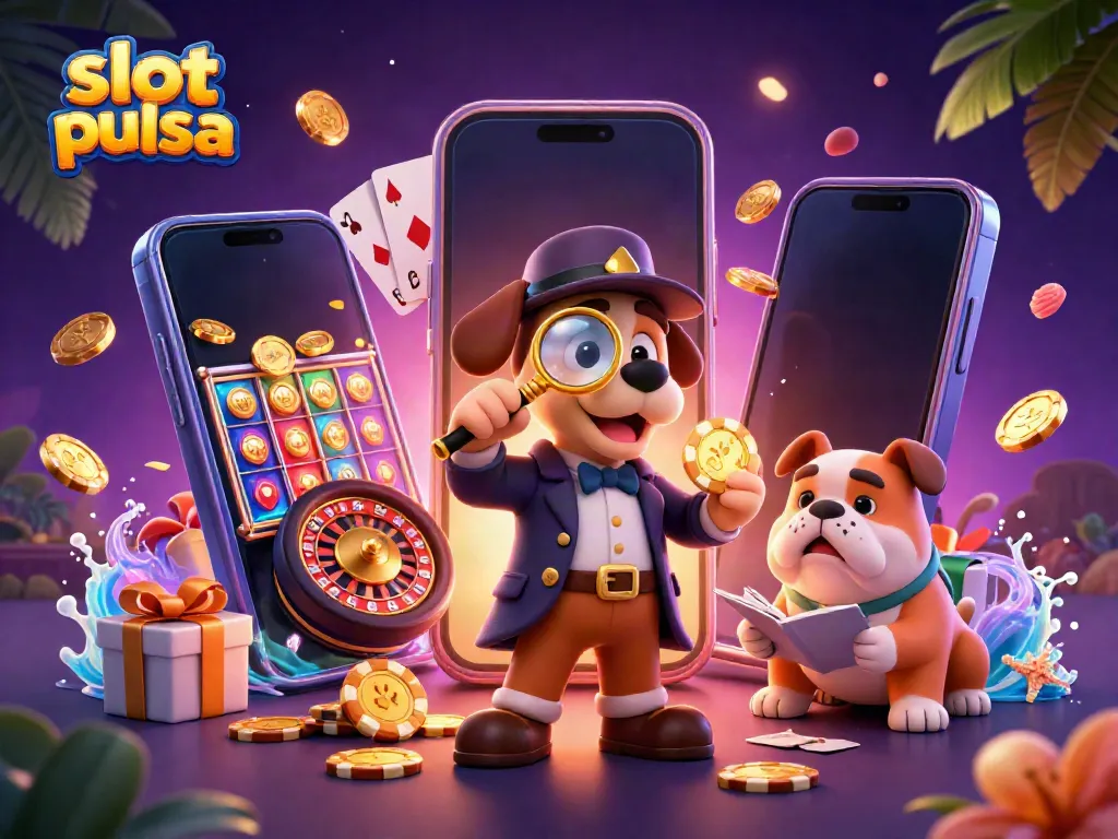 Gambarlah slot pulsa dengan detektif 3D yang menemukan koin poker dan ponsel slot.
