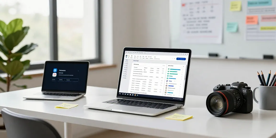 AI content generation for affiliate marketers in a modern productive workspace with analytics tools and creative setup.