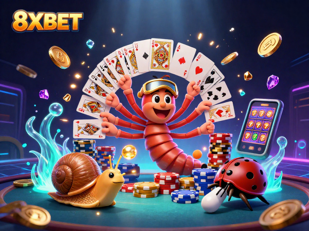 Experience the excitement of 8XBET with vibrant casino characters and dynamic gaming action.