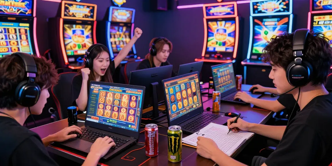 Excited players celebrating a jackpot at a slot terpercaya online gaming event.