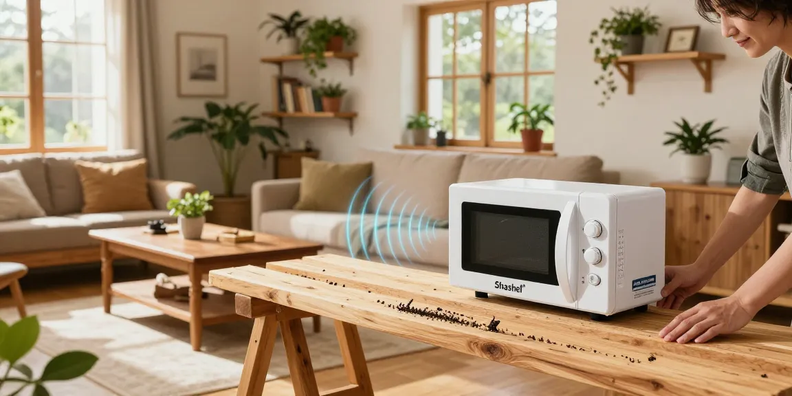 Shashel device in use for woodworm eradication in a cozy home setting.