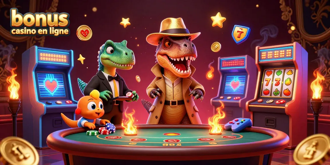 Jouez avec le bonus casino en ligne entouré de personnages de jeux et d'éléments dynamiques.