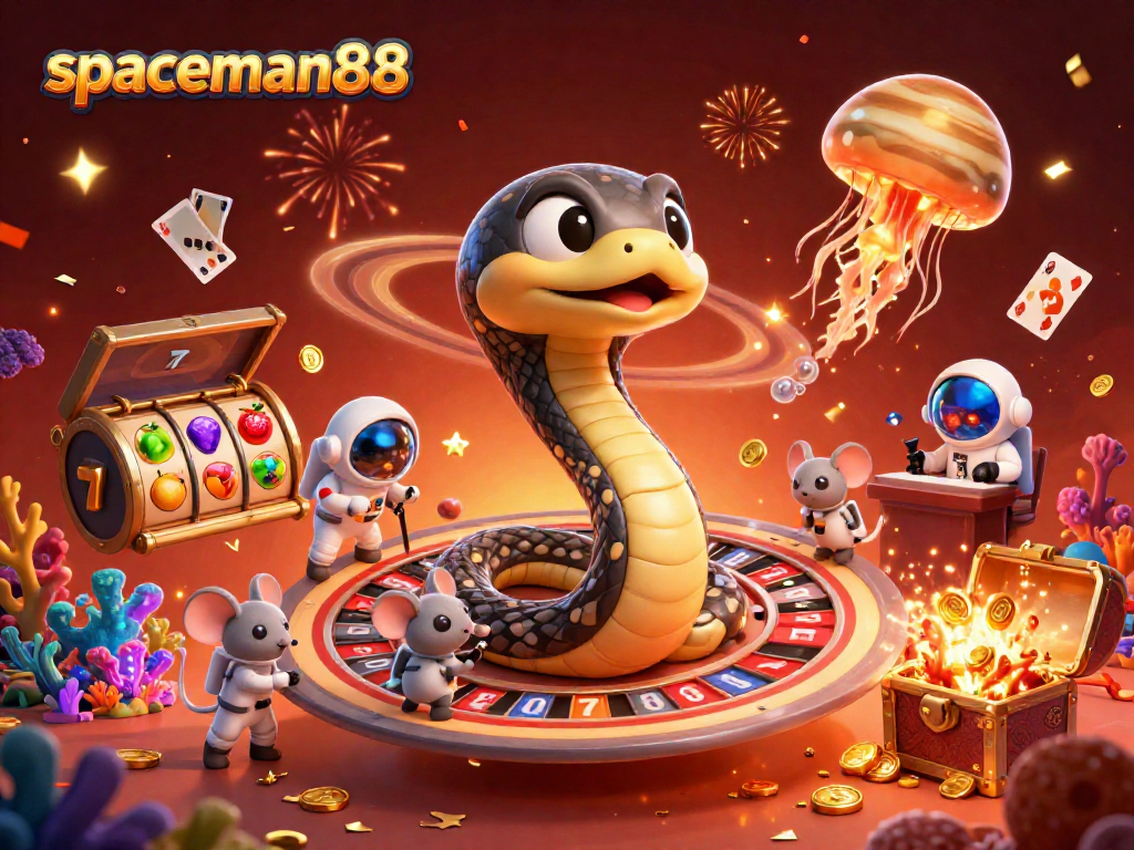 Experience exhilarating wins at spaceman88 with a cosmic dealer and vibrant slot reels in action.