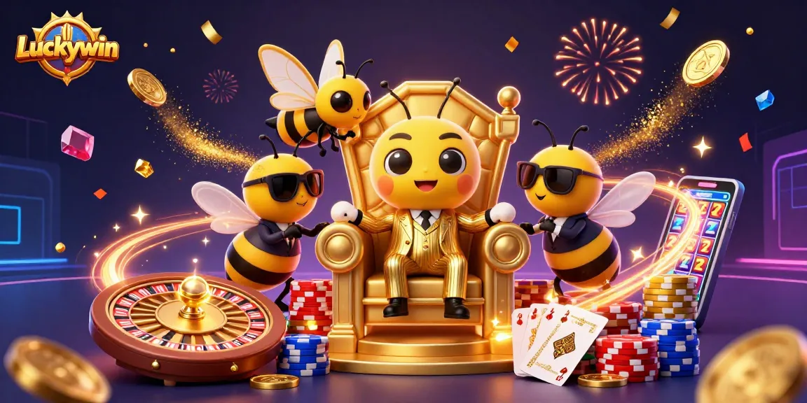 Experience thrilling moments with Luckywin as animated characters engage in an exciting casino environment.
