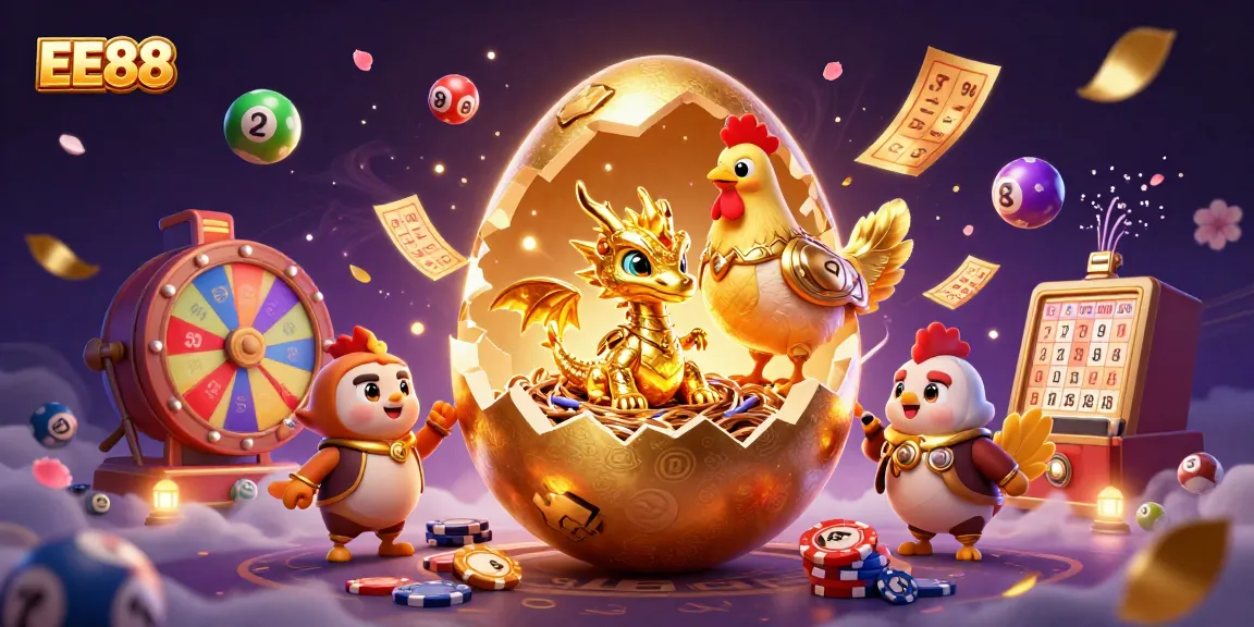Experience the exciting world of EE88 with a golden dragon and poker chips in this vibrant casino scene.