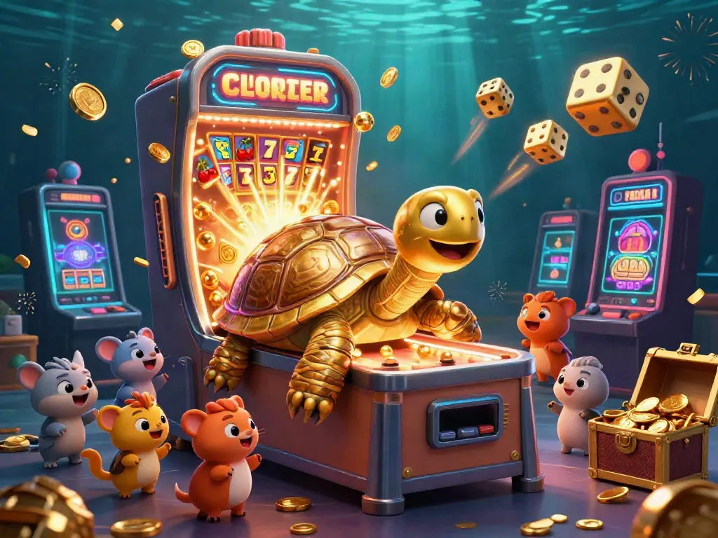 Experience thrilling gaming at 789win with an exciting tortoise-themed pinball and jackpot scene.