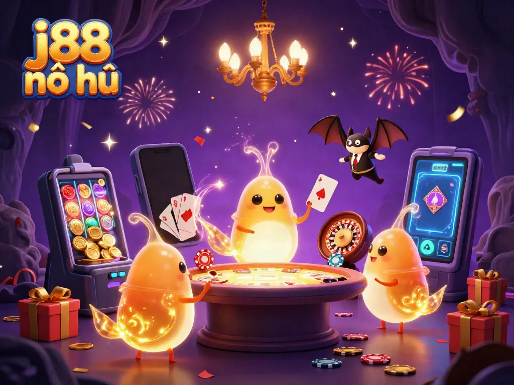 Play exciting j88 nổ hũ games with glowing glowworms illuminating a vibrant cave casino scene.
