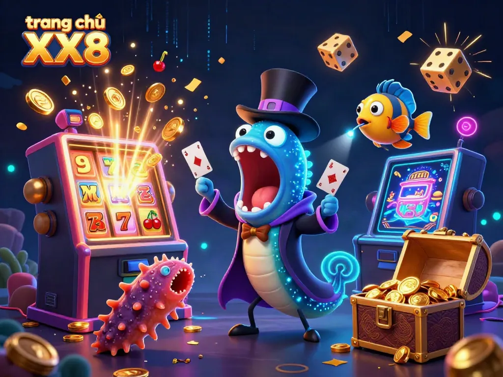 Engage with the thrills of trang chủ XX8 illustrated by deep-sea creatures in a vibrant casino scene.