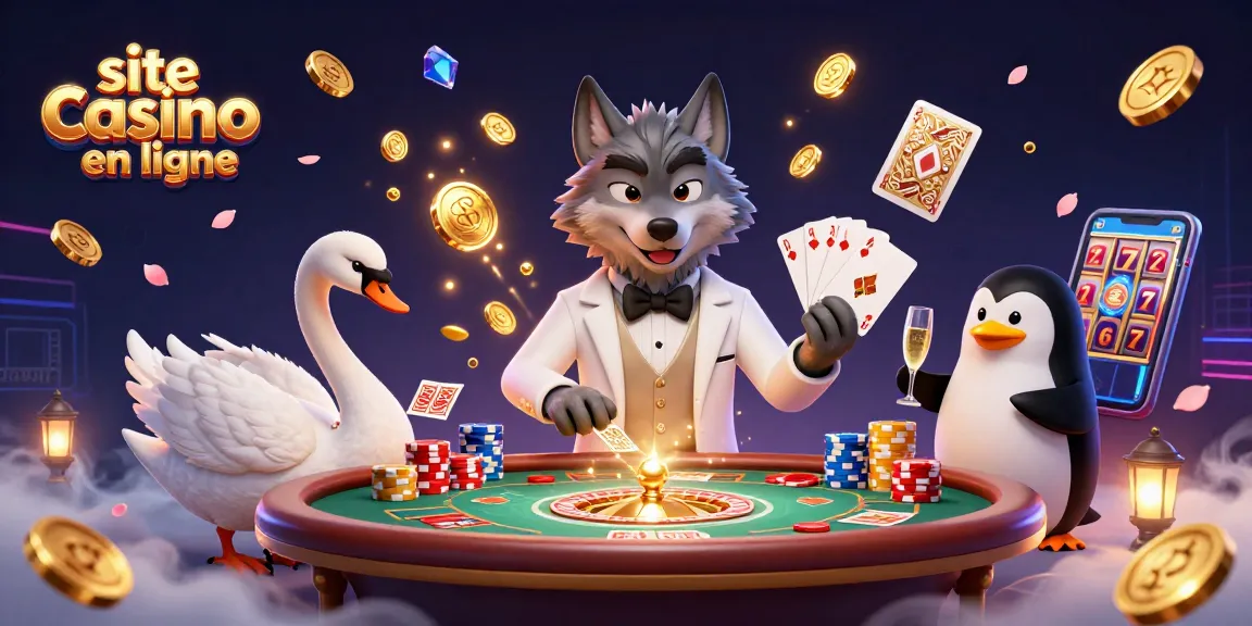 Vivez l'excitation du site casino en ligne avec un loup, un cygne, et un pingouin dans un cadre glamour.