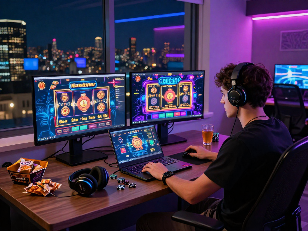 Engaging online gaming atmosphere featuring slot gacor excitement with vibrant graphics and gaming setup.